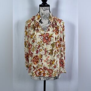 Nicole Miller New York Vintage Inspired Floral Boho chic Blouse Size M
